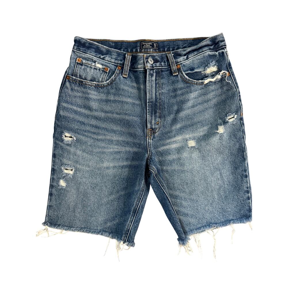 Abercrombie High Rise Denim Dad Shorts Distressed Size 10